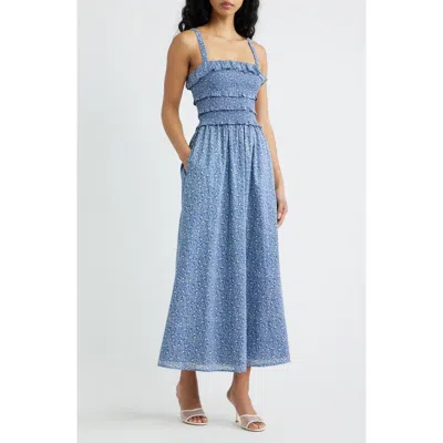 Hill House Home The Analiese Smocked Cotton Midi Nap Dress In Black