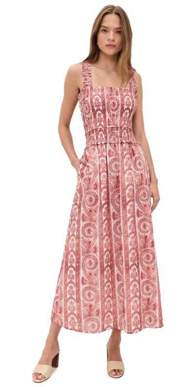 Hill House Home The Azalea Maxi Nap Dress Corsica Paisley Coral In Red