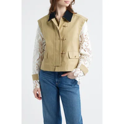Hill House Home The Clarisse Lace Sleeve Barn Jacket In Gray
