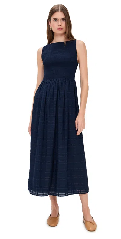 Hill House Home The Cosima Nap Dress Navy Sheer Plaid In Blue