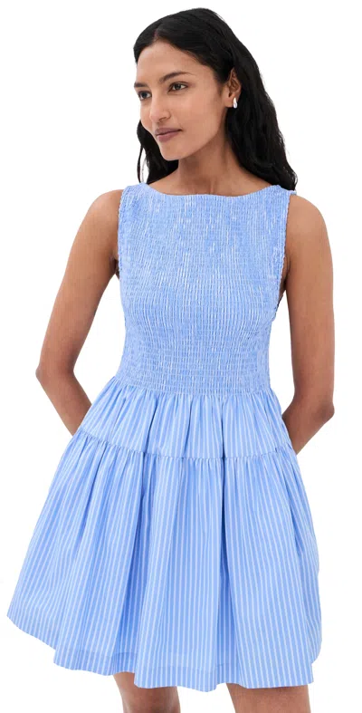 Hill House Home The Cosima Smocked Mini Dress Blue Stripe In Multi