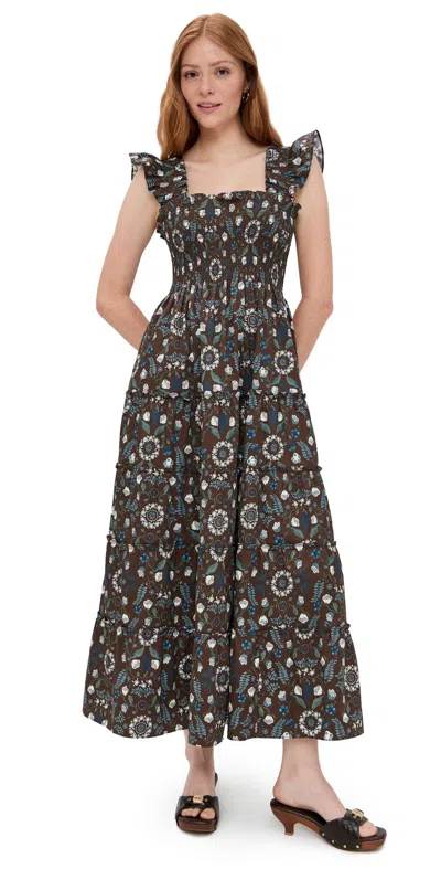Hill House Home The Ellie Maxi Nap Dress Swedish Floral/chocolate In Black