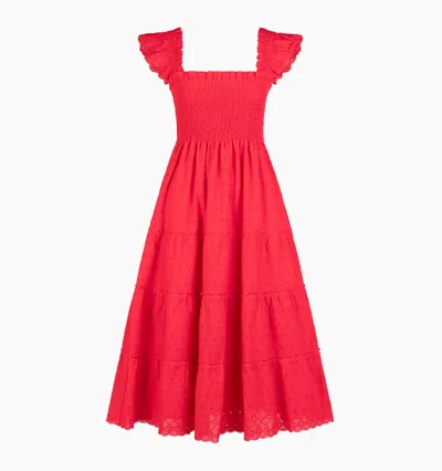 Hill House Home The Ellie Nap Dress In Red Daisy Check Eyelet