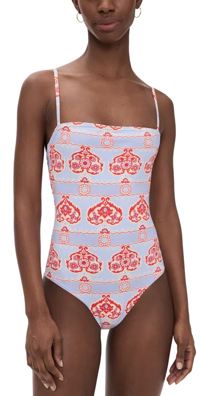 Hill House Home The Giana One-piece Swimsuit Poppy Damask Stripe In Blue
