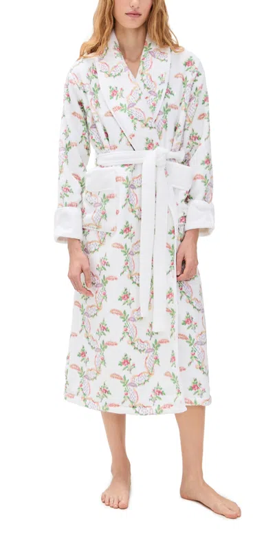 Hill House Home The Hotel Robe Pink Ribbon Rose Ikat In White