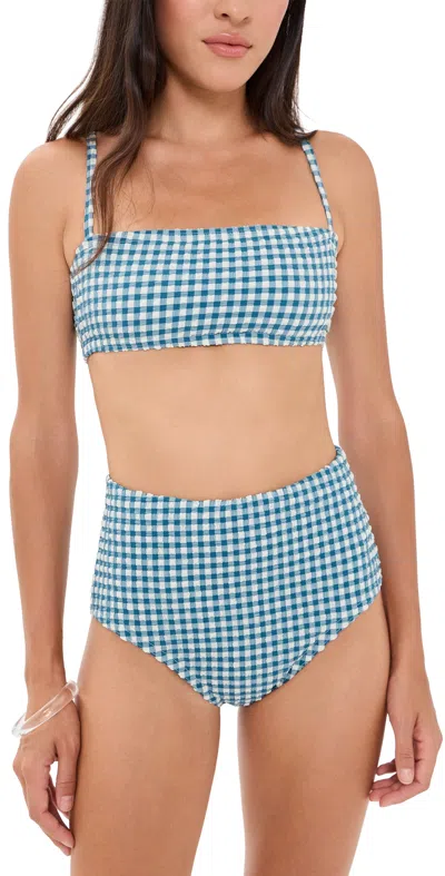 Hill House Home The Juno Bikini Two Piece Set Teal Gingham In Blue