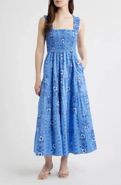 Hill House Home The Kimmy Smocked Sleeveless Maxi Dress In Blue