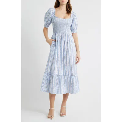Hill House Home The Louisa Ditsy Floral Midi Nap Dress In Blue