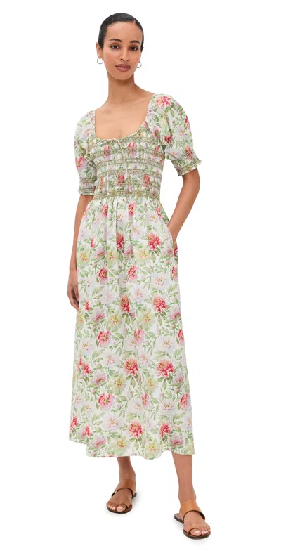 Hill House Home The Madeline Floral Smocked Puff Sleeve Cotton Maxi Dress In Multi