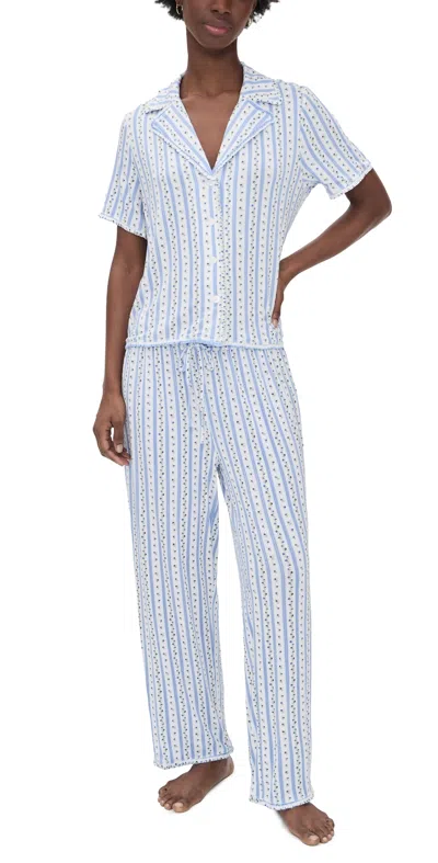 Hill House Home The Marina Pajama Set Petal Stripe Blue
