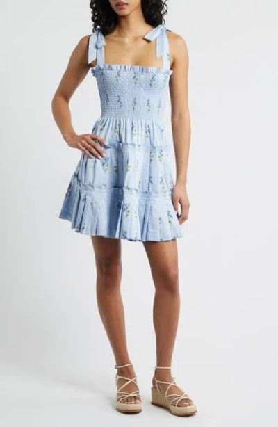Hill House Home The Ribbon Smocked Pleated Minidres In Blue