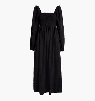 Hill House Home The Scarlett Long Sleeve Nap Dress In Black Textured Dot