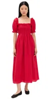 HILL HOUSE HOME THE SCARLETT MIDI NAP DRESS RED DAISY CHECK EYELET