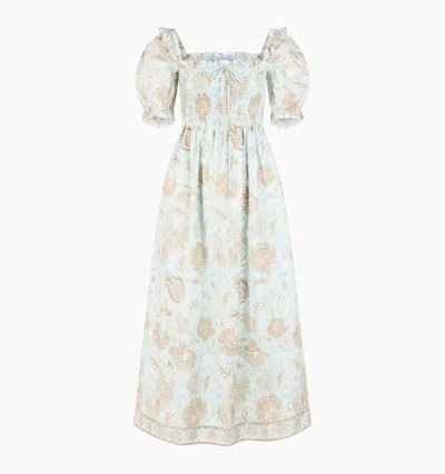 Hill House Home The Scarlett Nap Dress In Aqua Calico Trellis