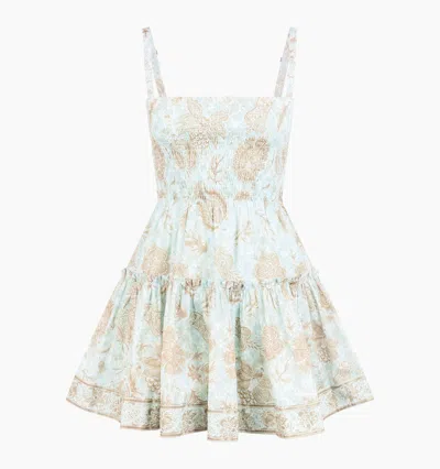 Hill House Home The Seraphina Mini Nap Dress In Aqua Calico Trellis