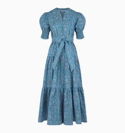Hill House Home The Short Sleeve Yara Dress In Navy Calico Trellis