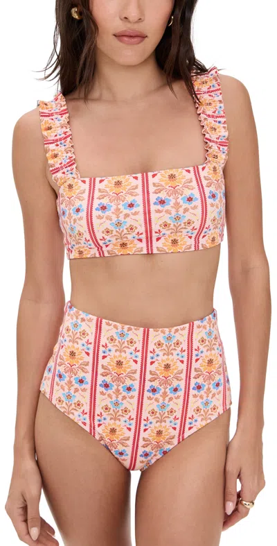 Hill House Home The Teagan Bikini Set Floral Block Stripe/pink