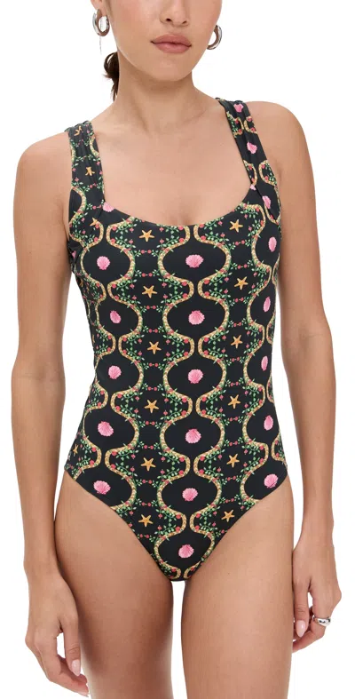 Hill House Home The Tessa One Piece Cisco Trellis/black Multi