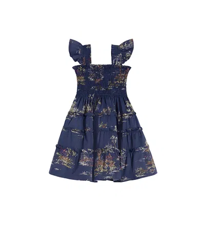 Hill House Home Girls' The Tiny Ellie Nap Dress - Little Kid, Big Kid In Navy Equestrian Toile