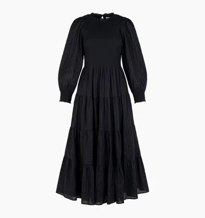 Hill House Home The Viviana Nap Dress In Black Linear Swiss Dot