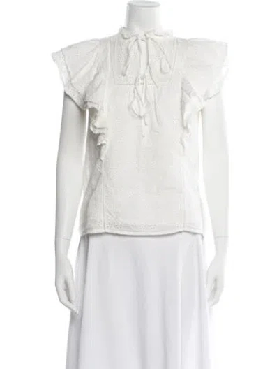 Pre-owned Hill House Home Tie Neck Short Sleeve Blouse In Neutrals