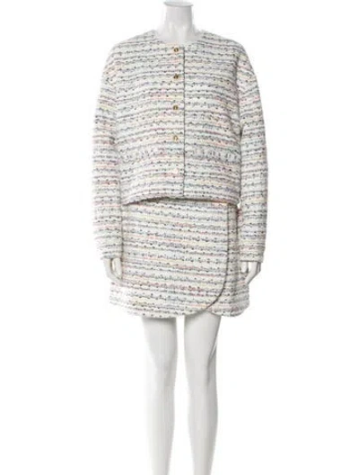 Pre-owned Hill House Home Tweed Pattern Braided Accents Pantsuit In White