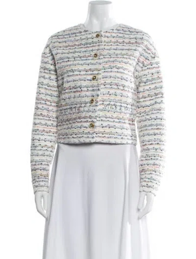 Pre-owned Hill House Home Tweed Pattern Evening Jacket In White