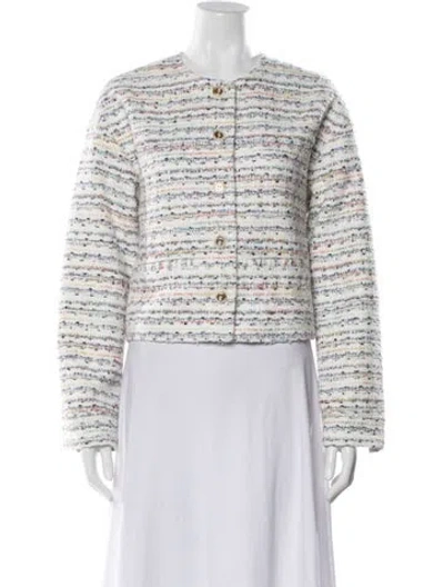 Pre-owned Hill House Home Tweed Pattern Jacket In White