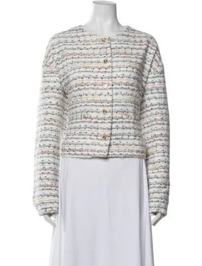Pre-owned Hill House Home Tweed Pattern Jacket In White