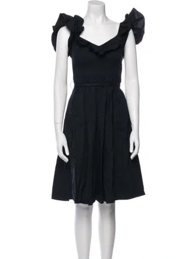 Pre-owned Hill House Home V-neck Knee-length Dress In Black