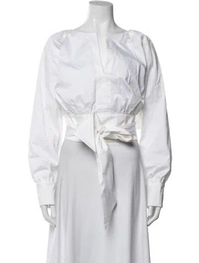 Pre-owned Hill House Home V-neck Long Sleeve Blouse In White