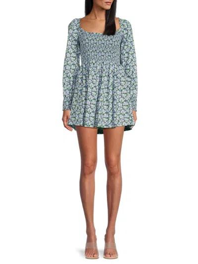 Hill House Home Women's Floral Cotton Minidress In Blue