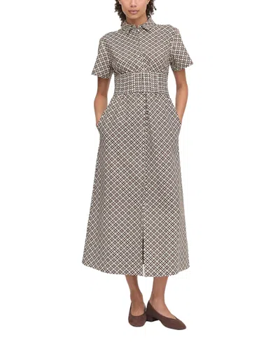 Hill House Home Women's The Carolina Shirt Dress In Chocolate Circular Lattice