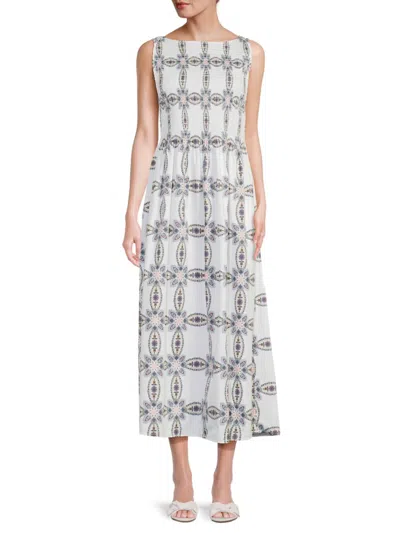 Hill House Home Women's The Cosima Medallion Cotton Midi-dress In Gray