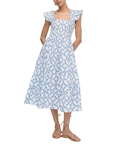 Hill House Home The Ellie Floral Flutter Sleeve Nap Midi Dress In Blue