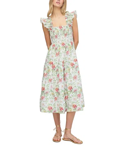 Hill House Home The Ellie Floral Flutter Sleeve Nap Midi Dress In Neutral