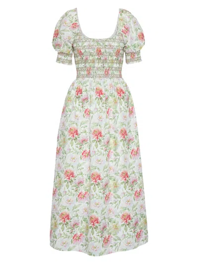 Hill House Home The Madeline Floral Smocked Puff Sleeve Cotton Maxi Dress In Multi