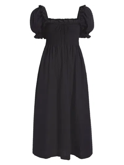 Hill House Home Women's The Scarlett Midi Nap Dress In Black Textured Dot