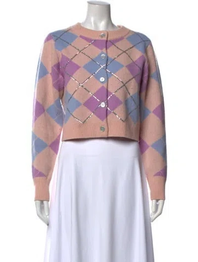 Pre-owned Hill House Home Wool Plaid Print Sweater In Pink