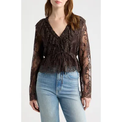Hill House Home Zoya Ruffle Trim Lace Top In Brown