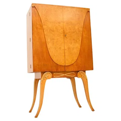 Pre-owned Hille Art Deco Burr Walnut Cocktail Cabinet By  In Brown