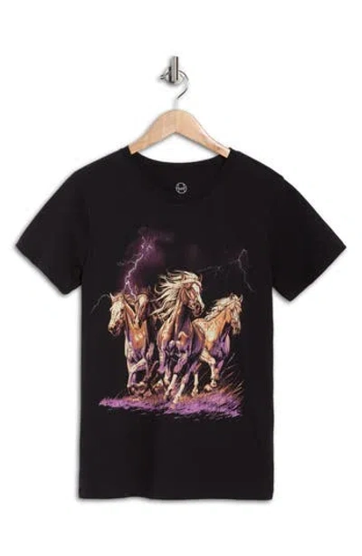 Hills & Valleys Horses & Lightning Graphic T-shirt In Black