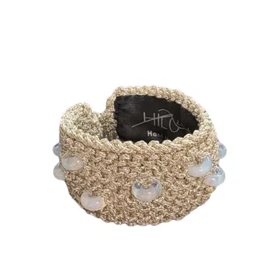 Hilo De Mar Women's Cute Narrow Bracelet With White Crystals In Gold