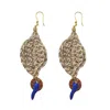 Hilo De Mar Women's Leaf Earrings With Blue Chilli - Gold In Gold