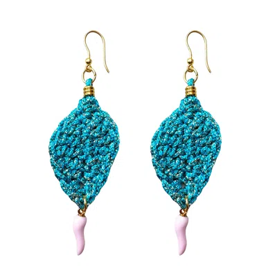 Hilo De Mar Women's Leaf Earrings With Pink Chilli - Blue