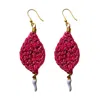 Hilo De Mar Women's Leaf Earrings With White Chilli - Pink In Red