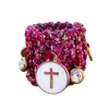 Hilo De Mar Women's Pink / Purple / Gold Fuchsia And Gold Handknitted Ring - With Charms - Elastic