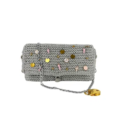 Hilo De Mar Women's Small Handknitted Handbag With Charms - Silver In Gray