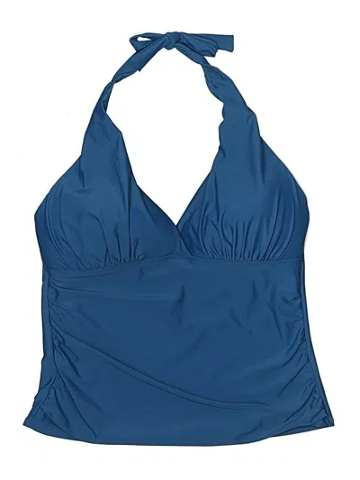 Pre-owned Hilor Swimsuit Top Blue Solid Pattern Swimwear
