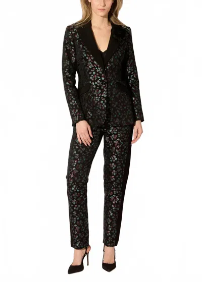 Hilton Hollis Arbora Jacquard Straight Leg Pants In Currant Multi In Black